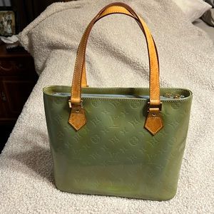 LOUIS VUITTON Vintage HOUSTON Green Monogram VERNIS with blue interior